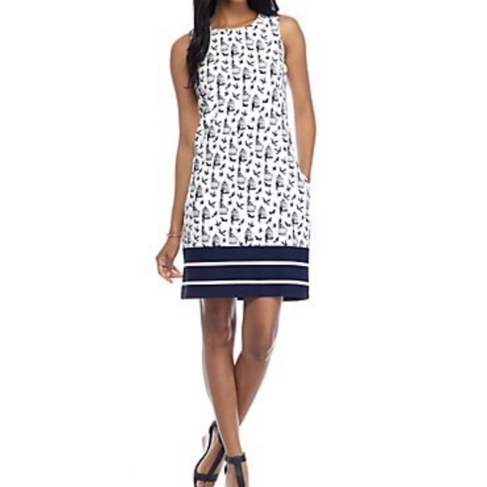 Julian Taylor Shift Bird Border Print Dress